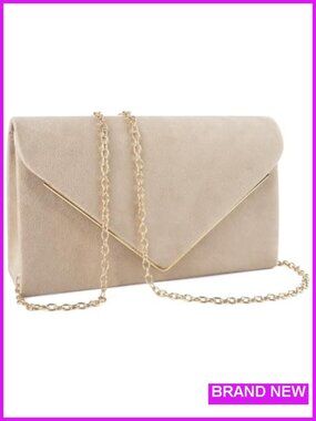 Faux Suede Envelope Clutch with Chain - Formal Wedding Evening Bag